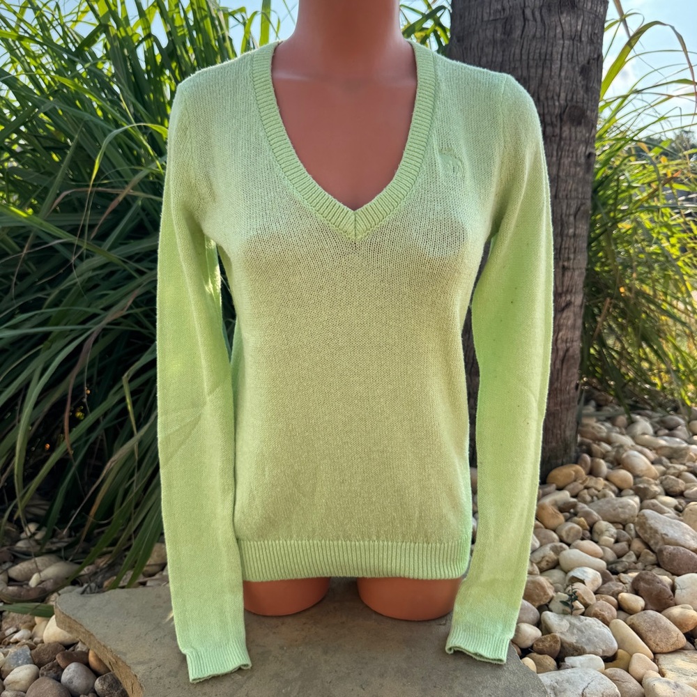 Abercrombie & Fitch Vintage Y2K Lime Green V-Neck Knit Sweater Size Small